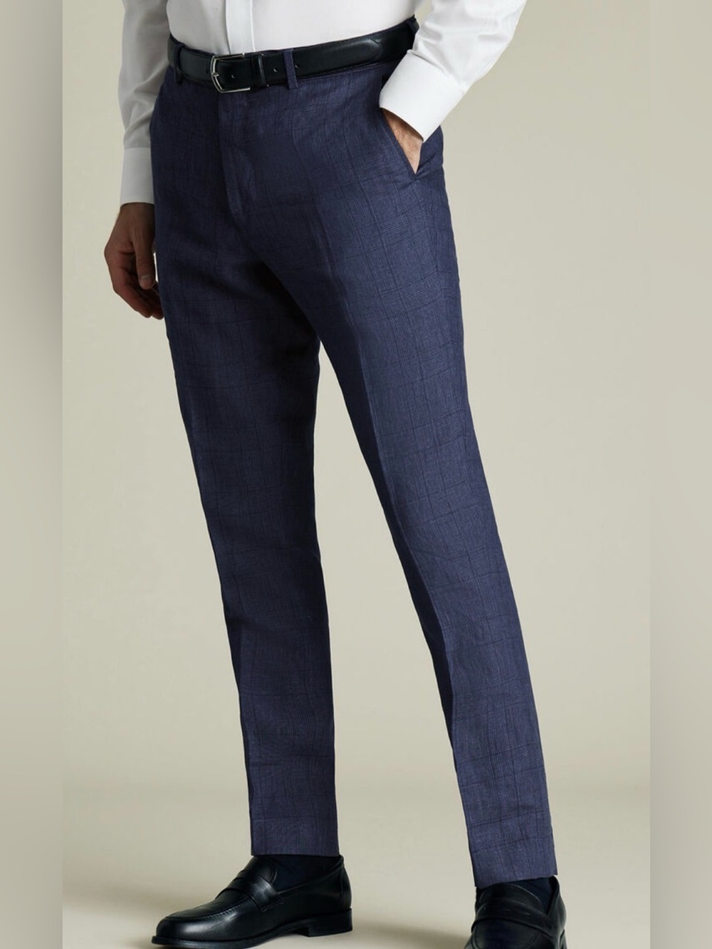 Charles Tyrwhitt Pure Linen Check Pants Blue 32w/32L NWT